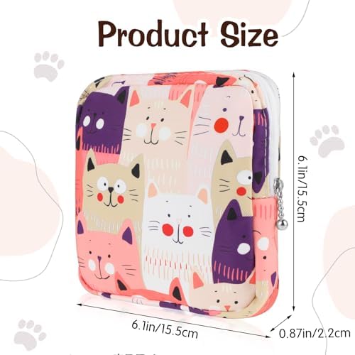 YUXIANLB Sanitary Napkin Storage Bag, Portable Period Bags for Teen Girls, Tampon Disposal Bags Teen Pads Feminine Product Organizer, First Period Kit Pouch for Girls (Cat)