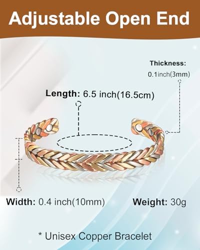 EnerCoppeX Copper Magnetic Bracelet for Women - Detox Jewelry with 3500 Gauss Magnet, Adjustable Cuff Bangle (J)