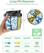 Pill Organizer,Pill Dispenser with 7 Large Compartments,Portable Pill Box for Travel Essentials,Anti-Mix Design & Wide Opening Design,Easy Access to Vitamin Dispenser,Includes 20 Blank Stickers（Black）