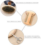 Hair Dough Beard Brush & Comb, Scissors Set for Men, Set Includes Soft Boar Bristle Brush, Bamboo Wide Tooth Comb, and Mustache Trimming Scissors, Straighten & Soften Your Beard