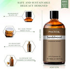 PHATOIL 100ML Sandalwood Essential Oil, Pure Aromatherapy Essential Oils for Diffuser, Humidifier, Scented Oils for Soap, Candle Making, Huge 3.38fl.oz Bottle