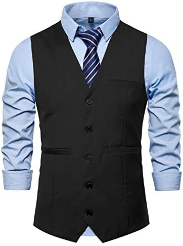 Mens Formal Business Suit Vests 5 Buttons Regular Fit Waistcoat for Suit or Tuxedo