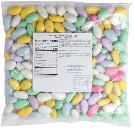 Assorted Jordan Almonds, 2 Pound Jordan Almond Bulk Bag, Almond Candy, Jordan Almonds Candy