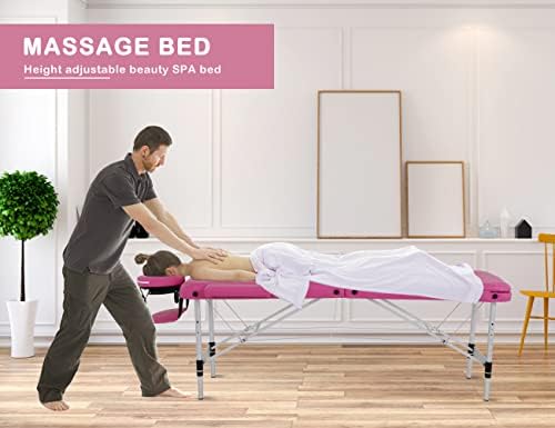 Foldable Massage Table Portable, Lash Bed with Free Accessories, Adjustable Aluminium Portable Massage Table, 73 Inchs Cushion 3 Section Reclining Massage Bed Lash Table Message Table(Pink)
