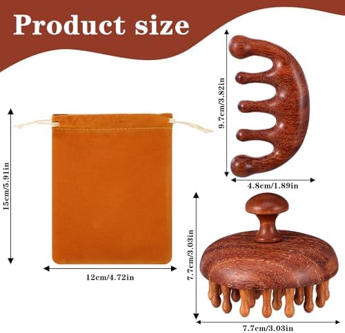 Wooden Scalp Massage Comb, Sandalwood Head Massager for Hair Growth & Relaxation Wooden Hair Brush Hairs Scrubber Portable Handheld Gua Sha Body Massage Tool for Men Women Spa