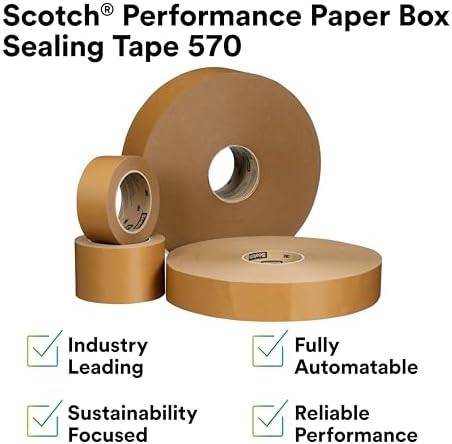 3M Scotch Performance Paper Box Sealing Tape 570, 1.9" x 55 yd (48 mm x 50 m), 1 Roll, Brown, Recycle-Compatible, Great for Packaging, Shipping, and Moving