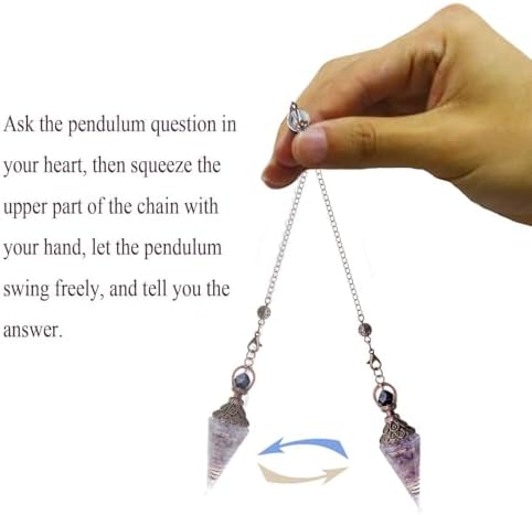 DUQGUHO Crystal Pendulums Amethyst Healing Crystal Quartz Pendulum Spiritual Hexagonal Pointed Cone Resin Pendants Witchcraft Energy Balancing Accessories Divination Dowsing Tools 1PC