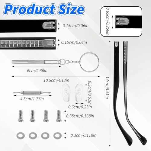 1Pair Glasses Arm Replacement, Universal Glasses Repair Kit with Screws, Eyeglasses Arms Legs Replacement Accessories with Screws Washers Screwdrivers Nose Pads(Black)