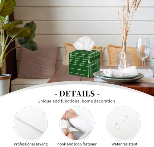 Tissue Box Holder Cover Square Tissue Cube Cover Pu Leather Tissue Organizer with Bottom Belt for Bathroom,Tabletop,Kitchen,Night Stands,Office,Home,Car-American Football Field1