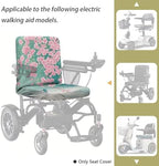 Mobility Scooter Seat Cover, Universal Fit Polyester Power Wheelchairs Seat Protector with Adjustable Buckle, Teal Cherry Blossoms Hummingbird Print, 35 x 18 Inch