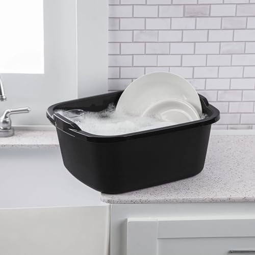 18 Qt. Dishpan, Black Multi-Purpose Plastic Wash Tub, Kitchen, Sink, Utility Basin for Cleaning, Soaking, and Storage
