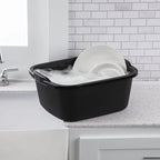 18 Qt. Dishpan, Black Multi-Purpose Plastic Wash Tub, Kitchen, Sink, Utility Basin for Cleaning, Soaking, and Storage