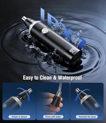 Nose Hair Trimmer for Men, 3-in-1 Professional Painless USB-C Rechargeable Eyebrow & Facial Nose Trimmer for Men Women, LED Display Trimmer with Powerful Motor and Dual-Edge Blades, IPX7 Waterproof
