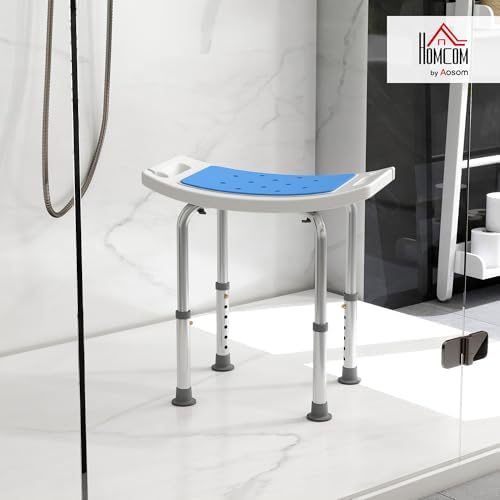 Homcom 6-Level Adjustable Curved Bath Stool Spa Shower Chair Non-Slip Design for The Elderly, Injured, & Pregnant Women