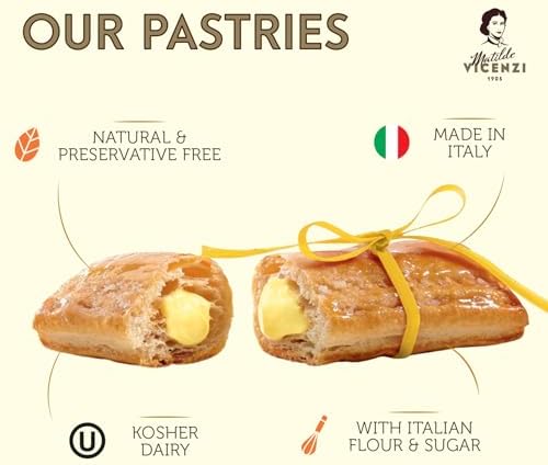 Delizia Pastry Cream by Pasticceria Matilde Vicenzi, Cream Filled Puff Pastry Patisserie Rolls, All-Natural, Kosher Dairy, Made in Italy - 4.41oz (125g) Box, 4-Pack