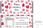 Personalized Red Watercolor Hearts Valentine's Day Candy Bar Wrappers - Set of 36