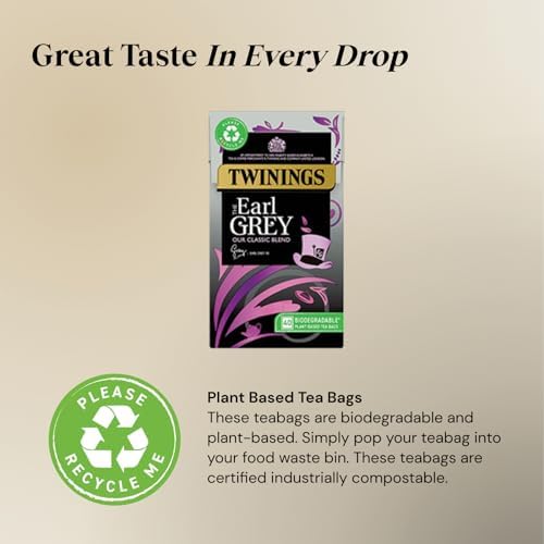 Twinings Earl Grey Tea | Full & Fragrant Earl Grey Tea Bags | Bergamot & Lemon Flavoured Black Tea Blend | 40 Biodegradable Tea Bags