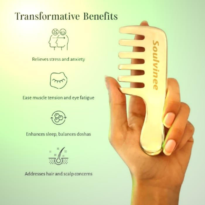 Bronze Kansa Gua Sha Massage Tool - kansa Comb with Handle -Tendon Massage Scraping Tool Muscle Pain Relief, Myofascial Stress Release and Breaking up Scar Tissue