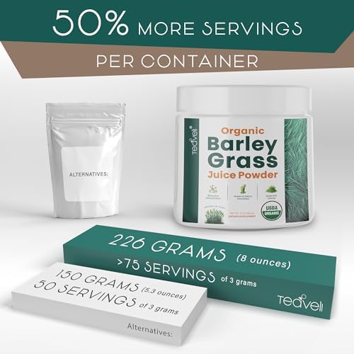 Teaveli Organic Barley Grass Juice Powder– Raw, Utah Grown Barley Grass Juice Extract for Detox- Complements Wheatgrass Juice- Made in USA Without Gluten, Additives or Preservatives- 8 oz (226 Grams)