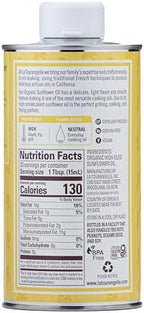 La Tourangelle, Organic High Oleic Sunflower Oil, Neutral Oil For Medium to High Heat Cooking and Skin Care, Non GMO, Pesticide and Chemical Free, 16.9 Fl Oz