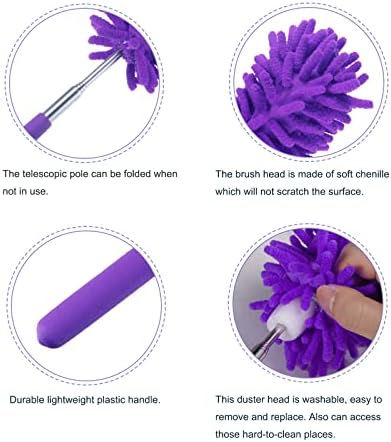 MECCANIXITY Microfiber Duster for Cleaning, 11 to 31 Inch Washable Extendable Brush for Window, Furniture, Ceiling Fan, Purple Pack of 2