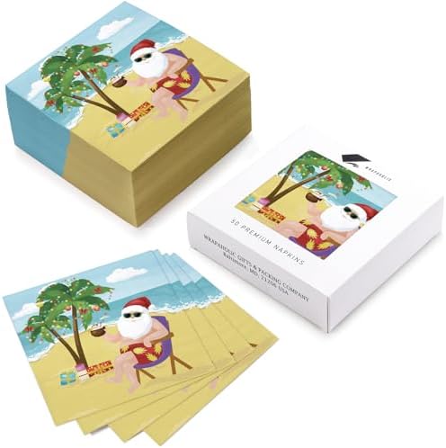 WRAPAHOLIC 50Pcs Christmas Paper Napkins - 3 Ply Hawaiian Santa Claus Disposable Cocktail Napkin for Christmas Party Supplies Tableware, Xmas Holiday - 5 x 5 In