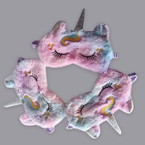 Cute Animal Sleeping Mask Soft Plush Blindfold Cute Rabbit Panda Koala Eye Cover Eyeshade for Kids Teens Girls Women (Purple Horse)