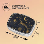 Square Pill Case Small Pill Box with Mirror Pocket 2 Compartment Vitamin Pill Medicine Case Organizer Pill Containers for Traveling Moon and Stars
