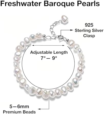 Natural Baroque Pearls Link Bracelets for Women Freshwater Cultured Pearls Strand Bracelets Handpicked Pearl Elegant Jewelry