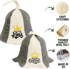 Sauna Hat 'Sauna King and Queen' White - 100% Organic Wool Felt Hats for Russian Banya - Protect Your Head from Heat - English Sauna eBook Guide Included - with Embroidery