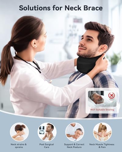 Neck Brace Cervical Collar - Neck Support Brace for Sleeping, Soft Foam Wraps Keep Vertebrae Stable and Aligned for Relief of Cervical Spine Pressure Black Medium(12.6-15.8 Inch)