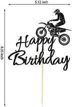 1Pc Motorcycle Happy Birthday Cake Topper, Black Flash Cake Pick, Dirt Bike Birthday Party Cake Decoration, Motocross Sports Theme Cake Topper