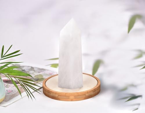 AMOYSTONE Natural Large Stone Tower White Healing Crystal Wand Hexagonal Point Obelisk Irregular 2.5-3 Lbs, Spiritual Meditation, Reiki Chakra Gemstone Home Decor