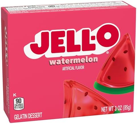 Jell-O Gelatin Dessert Mix, Watermelon Flavored, Artificially Flavored, Fat Free, Quick & Easy Dessert, 3 oz (Pack of 4)