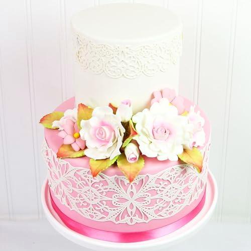 Global Sugar Art Ruffled Roses & Blossoms Sugar Cake Flowers Set, Pink, 9 Count with leaves by Chef Alan Tetreault