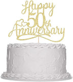 Sleyberoy golden Glitter Happy 50th Anniversary Cake Toppers -Wedding Anniversary Party Decorations, 50th Wedding Anniversary, Company Anniversary Party, Birthday Party Decorations