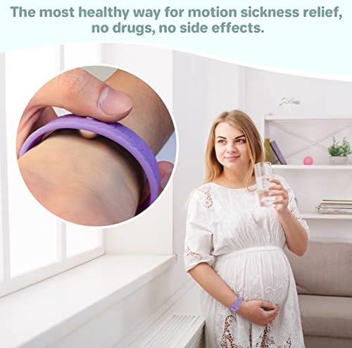 Hion Motion Sickness Bands Anti Nausea Acupressure Wristband Sea Sickness Wristbands Nausea Bands Natural Relief Motion & Morning Sickness -（2 Pairs White