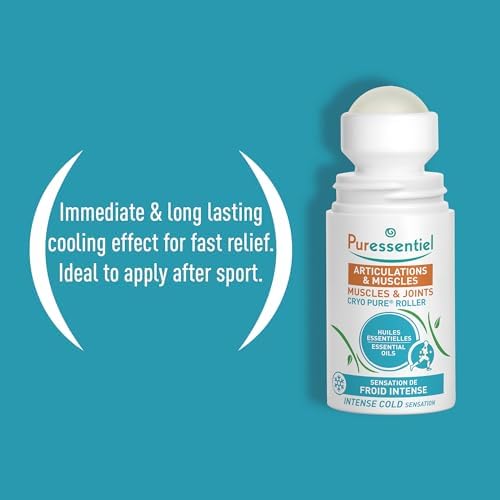 Puressentiel Muscles and Joints Cryo Pure Roller - Natural Menthol and Essential Oils Soothe Muscles - Long Lasting Cooling Sensation - 2.5 oz