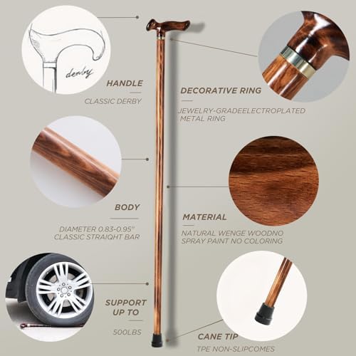 GUYUE Men's and Women's Handcrafted Wooden Canes, Ergonomic Design, Natural Solid Wood Luxury Walking Sticks, Gentleman Canes, Ideal Gift