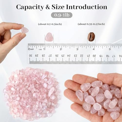 JOHOUSE Rose Quartz Crystals, 1lb Pink Crushed Rose Quartz Chips Bulk Tumbled Stones Irregular Shaped Succulent Pebbles Decorative Rocks for Aquarium Fish Tank Vase Filler DIY Crafts Indoor Plants