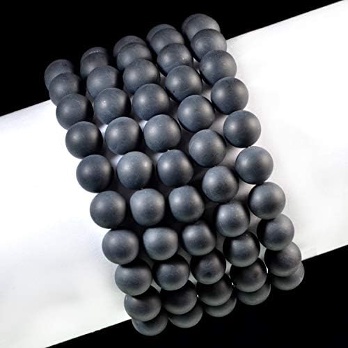 AD Beads Natural Gemstone Round Beads Stretch Bracelet Healing Reiki 10mm (Matte Black Onyx)