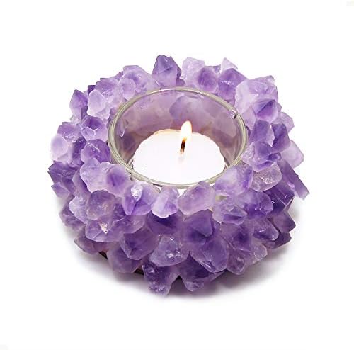 Handmade Natural Amethyst Cluster Quartz Crystal Healing Votive Candle Holder Gemstone Tealight Holder Home Decor Reiki Stone