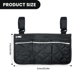 Wheelchair Side Bag, Armrest Pouch with Reflective Stripe, Detachable Rollator Bag Wheelchair Pouch Side Pocket Organizer Bags for Wheelchairs, Walkers or Rollators (Black)