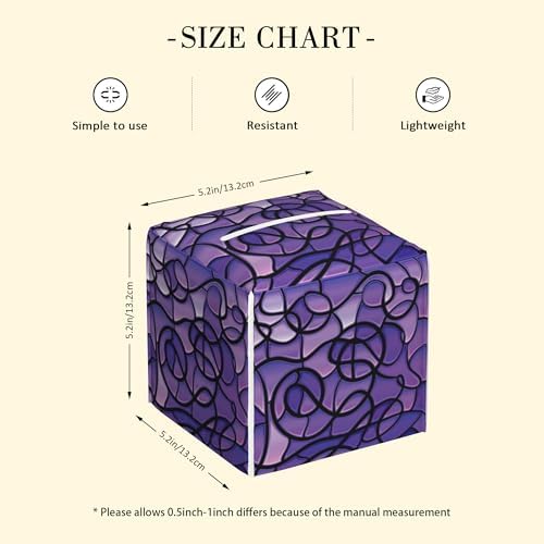 Abstract Purple Stained Glass Tissue Box Cover Leather Tissue Box Holder Square Facial Paper Organizer Dispenser for Bathroom Kitchen Bedroom Vanity Countertop Night Stands