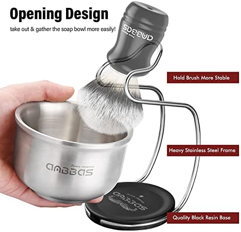 Anbbas Synthetic Badger Shaving Brush Set, 4IN1 Shaving Kit with Stainless Steel Shaving Stand and Lathering Foam Bowl, 3.5OZ Natural Shaving Soap Puck Refill for Men Wet Close Shave