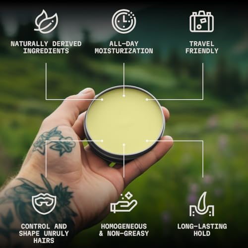 Striking Viking Mustache Wax for Men with Comb - 2 oz, Sandalwood - Strong Hold Wax with Anti-Static Mustache Comb for Precise Grooming - Non-Greasy Formula for Easy Beard Care