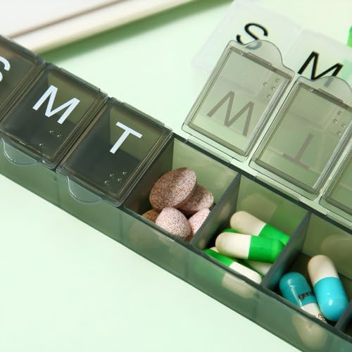 2 Pack Weekly (7-Day) Pill Organizer, 7 Days Pill Case Travel Daily Pill Box Portable Medicine Organizer and Planner with Compartment for Vitamins, Fish Oil, Supplements and Medication(Black&White)