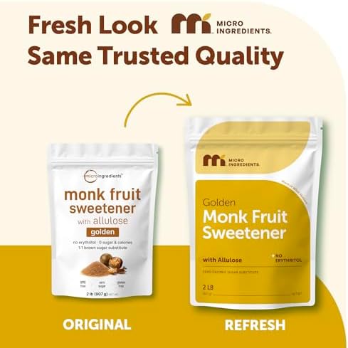 Micro Ingredients Golden Monk Fruit Sweetener with Allulose, 2 lbs | 1:1 Brown Sugar Substitute, No Erythritol, No Aftertaste | Zero Calorie Sugar Alternative for Baking, Coffee & Tea | Keto, Vegan, Non-GMO