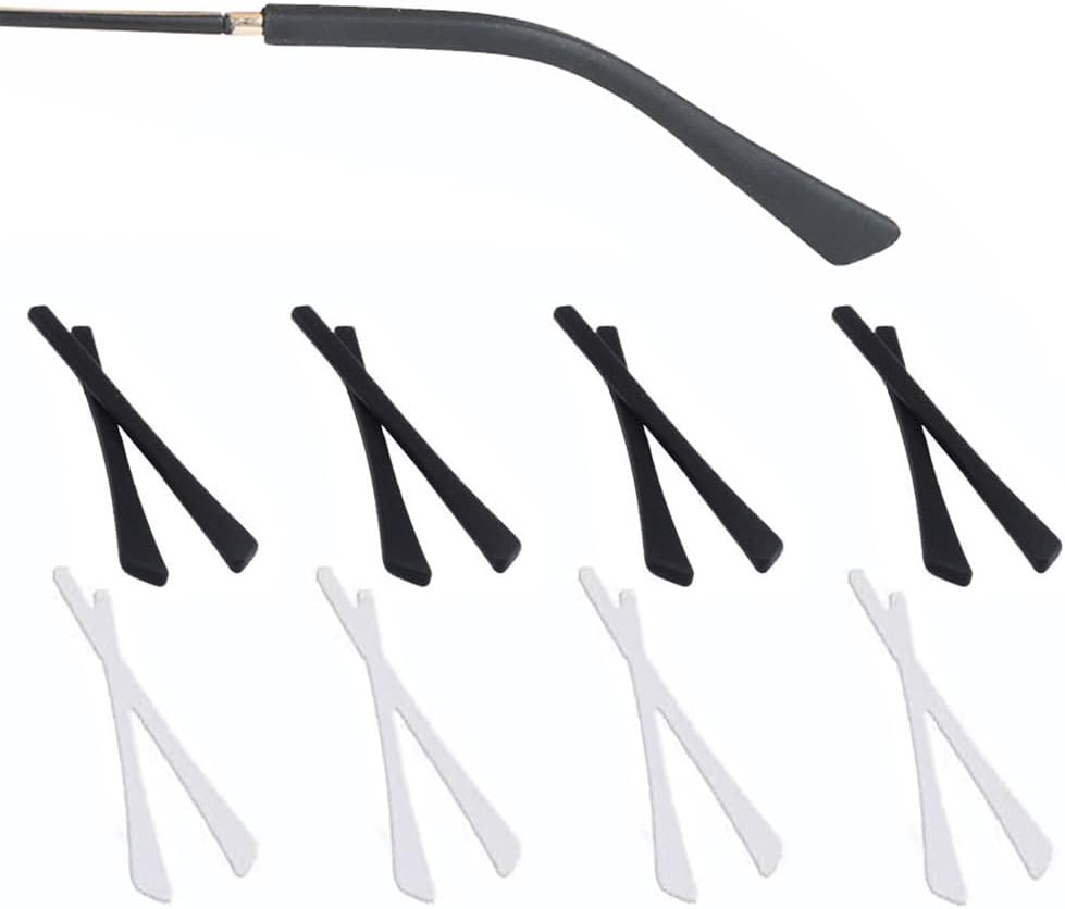 Eyeglass Replacement Temples,Silicone Glasses End Tips Ear Sock Pieces Sleeve for Thin Metal Glasses Legs,8 Pairs