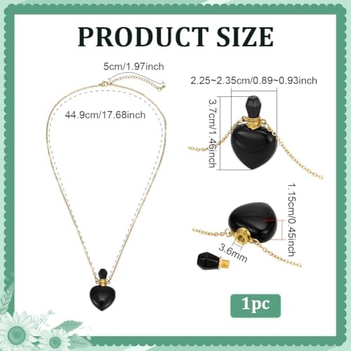 PH PandaHall Obsidian Perfume Bottle Pendant Necklaces Heart Stone Necklace Love Shape Essential Oil Diffuser Vial with Golden Chain Black Natural Genstone Charm Women Jewelry